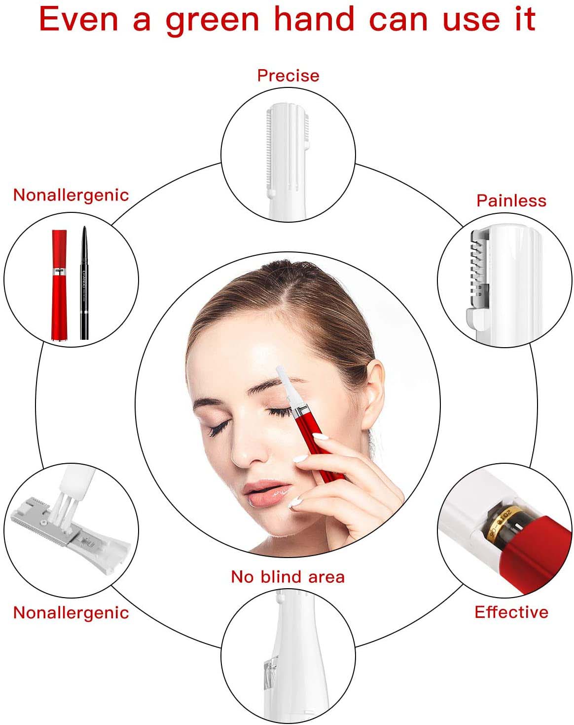 Removedor de cabello facial de dama recargable USB portátil y recortadora de cejas